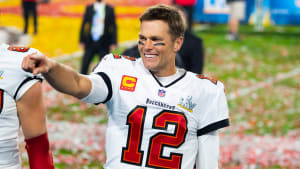 Tom Brady smiles after winning the Super Bowl
